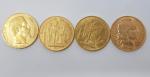 4 pièces de 20F - or - République Française -...
