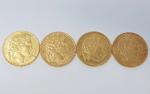 4 pièces de 20F - République Française - datées :...