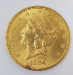 1 pièce de 20 Dollars- or - datée : 1904