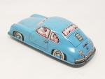 JOUSTRA (Strasbourg, v.1955) Porsche 356 en tôle lithographiée bleu, L...
