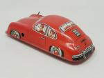 JOUSTRA (Strasbourg, v.1955) Porsche 356 en tôle lithographiée rouge vif,...