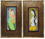 Mai Trung Thu (1906-1980)<br />
2 Encres et couleurs sur soie<br />
Signées et datées 1966 en haut à<br />
gauche et en haut à droite<br />
Dim. 20 x 8,5 cm<br />
Estimation : 15 000/20 000€ chacune
