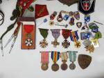 Un lot d'insignes militaires, médailles, jumelles et divers dont une...