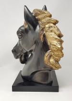 Ecole française contemporaine - tête de cheval en bronze à...