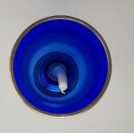 Photophore en métal argenté - Tulipe en verre bleu -...