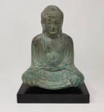 "Bouddha assis" - statue en bronze à patine verte -...
