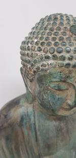"Bouddha assis" - statue en bronze à patine verte -...