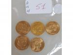 5 pièces de 20 Francs- or - RF