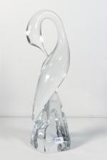 DAUM-FRANCE - Héron en cristal moulé -H: 39 cm