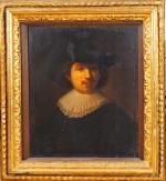 Ecole hollandaise XVIIème "portrait d'homme au chapeau".
Huile sur toile, dans...