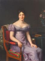 Ecole francaise début XIXème "Portrait d'élégante à la robe parme".
Huile...
