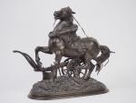 Sculpture en bronze à patine brune "Cheval de trait"
Dim. 39...