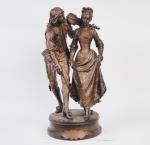 A. GAUDEZ.
"La lecon de danse".
Sculpture en bronze à patine brune...