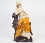 GUILLAUME.
"Rebecca"
Sculpture en marbre polychrome et albatre.
Signée.
Dim. 64 x 32 x...