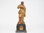 Sculpture XVIIIème en bois doré "Sainte Vierge", le socle formant...