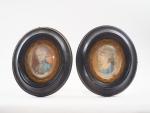 Deux miniatures XVIIIème sur ivoire "Portraits". Dans des cadres en...