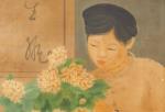 NGUYEN THI NHUNG "Jeune femme aux chrysanthèmes".
Encre et couleurs sur...