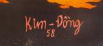 KIM DONG. Panneau de laque représentant deux jeunes filles dans...