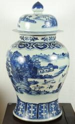Importante potiche couverte en porcelaine à décor de personnages 
Chine...