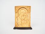 Plaque XVIIIème de style byzantin en ivoire sculpté "Vierge à...