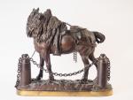Jules MOIGNEZ.
"Cheval de trait".
Grande sculpture en bronze à patine brune.
Dim....