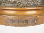 Hippolyte MOREAU & Prosper LECOURTIER.
"Piqueur au relais".
Groupe en bronze, double...