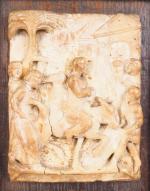 Plaque XVIIème en albatre sculpté, "entrée de Jésus à Jérusalem",...