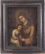 Ecole francaise XVIIIème.
"Vierge à l'enfant".
Huile sur toile dans son cadre...