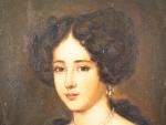 Ecole francaise XIXème
"Portrait de jeune femme au collier de perles"
Huile...