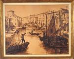 André MAIRE.
"Gondoles à Venise".
Lavis sur papier signé et daté en...