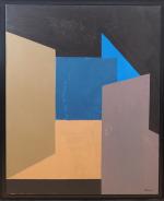 Jean ROUZAUD. 
"Composition cubiste en bleu et gris".
Huile sur toile,...