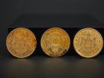 Trois pièces de 20 francs or, 1862-A et 1862-BB (x2)....