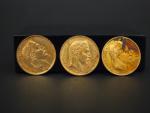 Trois pièces de 20 francs or, 1863-A (x2) et 1863-BB....