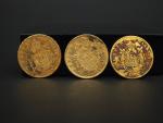 Trois pièces de 20 francs or, 1863-A (x2) et 1863-BB....