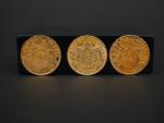 Trois pièces de 20 francs or, 1867-A (x2) et 1867-BB
FRAIS...