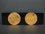 Deux pièces de 20 francs or, 1876-A.
FRAIS ACHETEURS 5% TTC.
