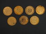 Sept pièces de 20 francs or, 1897-A.
FRAIS ACHETEURS 5% TTC.