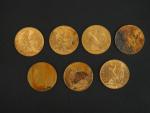 Sept pièces de 20 francs or, 1908.
FRAIS ACHETEURS 5% TTC.