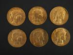 Six pièces de 20 francs or, 1912.
FRAIS ACHETEURS 5% TTC.