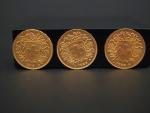 Trois pièces de 20 francs suisse or, 1916 et 1935...