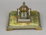 Encrier Napoléon III de style Louis XVI en bronze, cristal...