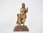 Ecole francaise XVIIIème.
"Saint Joseph et l'enfant Jésus".
Groupe en bois sculpté...