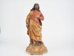 Sculpture fin XVIIIème début XIXème en bois polychrome "Saint Joseph"...