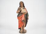 Sculpture XVIIIème en bois polychrome "le bon pasteur"
H. 52 cm.
(accidents)