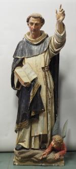 Grande sculpture en bois polychrome.
" Moine dominicain prêchant".
H. 185 cm.