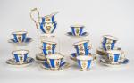 Service à thé Napoléon III en porcelaine de Paris, bleue,...