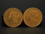 Deux pièces de 20 dollars or, 1850, 1894. 
FRAIS ACHETEURS...