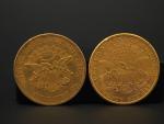 Deux pièces de 20 dollars or, 1850, 1894. 
FRAIS ACHETEURS...
