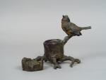 Encrier en bronze de Vienne 'oiseau branché près d'un tronc...