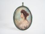 Miniature XIXème " portrait d'élégante de profil " dans son...